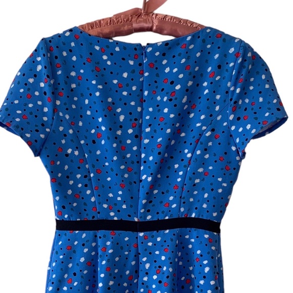 ISAAC MIZRAHI BLUE SHORT SLEEVE CONFETTI DRESS  RIBBON BELT - Picture 13 of 16